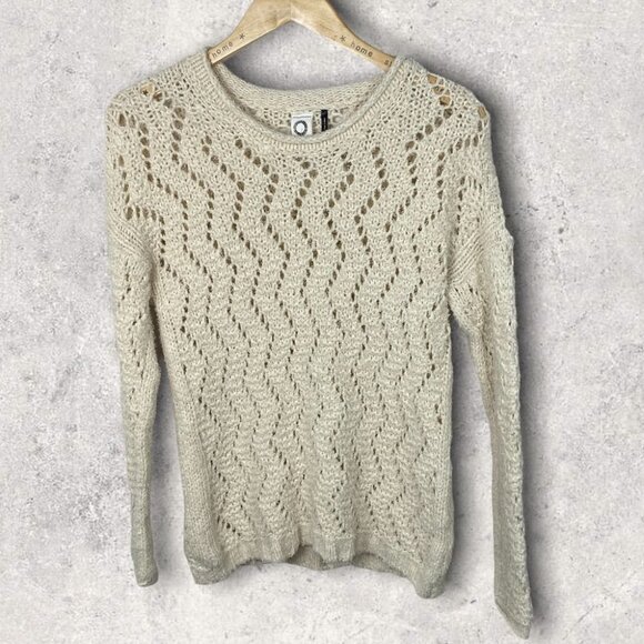 Anthropologie Akemi + Kin Sable Pointelle Sweater Bohemian Knit Size XS Pullover - Picture 4 of 11